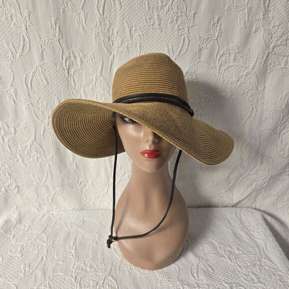 Columbia Wide Brim Brown Sun Hat Braided Summer Beach Pool Strap Womens S/M - Picture 1 of 5